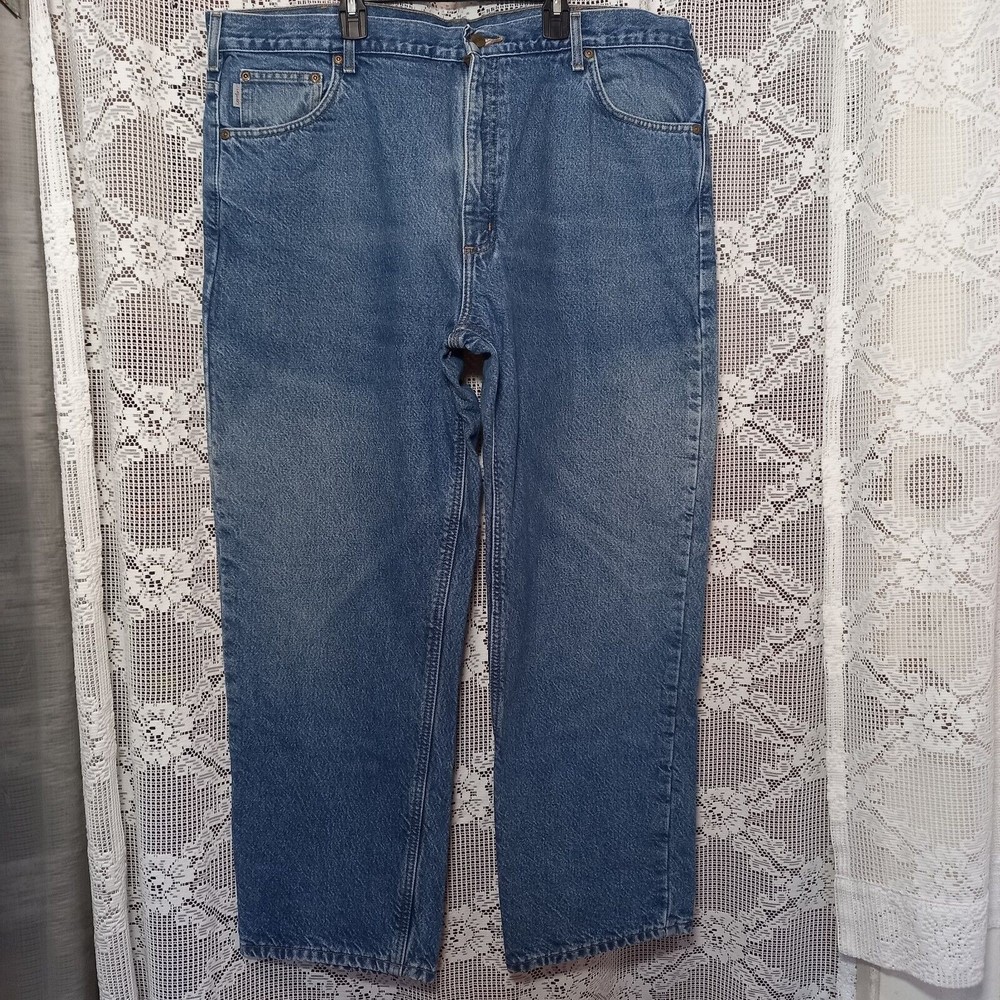Carhartt Men's Flannel Lined Straight Relaxed Fit Denim Blue Jeans Size 42/30